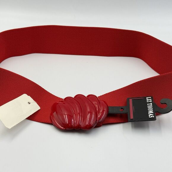 Women's Belt Size M Red Stretch Elastic Cinch Shell Buckle Wide Casual Dress - Picture 10 of 12